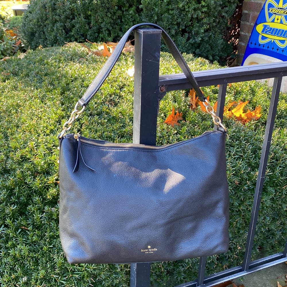 KATE SPADE BLACK PEBBLED LEATHER HOBO SHOULDER HAND BAG